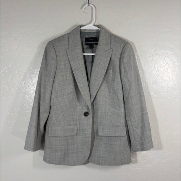 J Crew Blazer Womens 4 Gray Super 120s Wool One Button Jacket FLAW - Picture 1 of 7